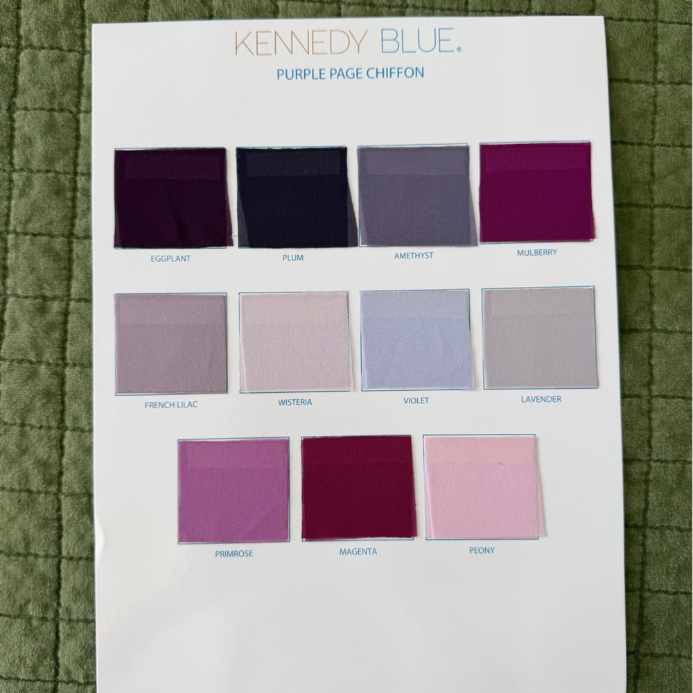 Kennedy Blue Purple Fabric Swatch Cards- Various Shades